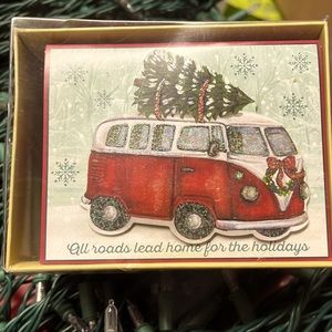 18 Holiday Boxed Cards & Envelopes Red Camper Van